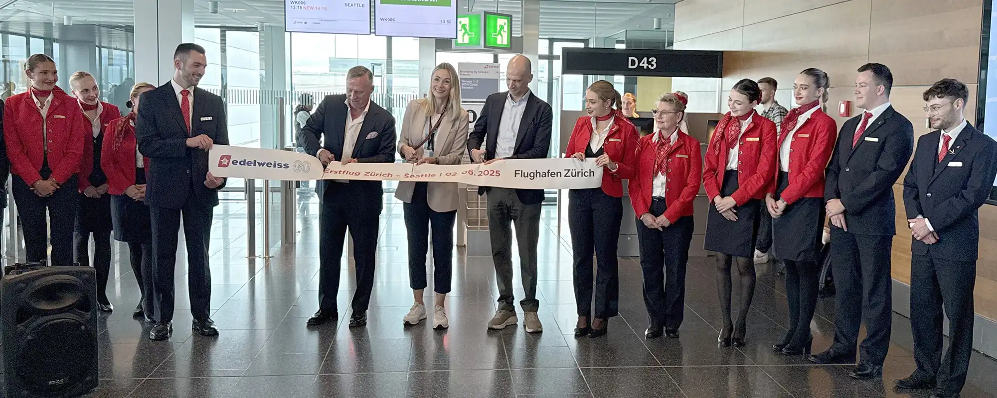 Cérémonie d’inauguration du premier vol Edelweiss entre Zurich et Seattle, juin 2025